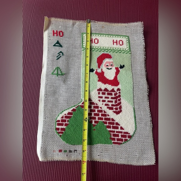 Santa Going Down the Chimney Stocking Needlepoint Canvas Vintage Christmas - Picture 5 of 8